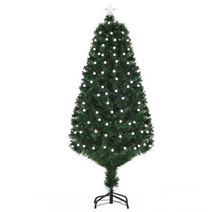 Artificial Christmas tree with LED lights and optical fibers and Folding Metal Base 150cm - Green - Borgè