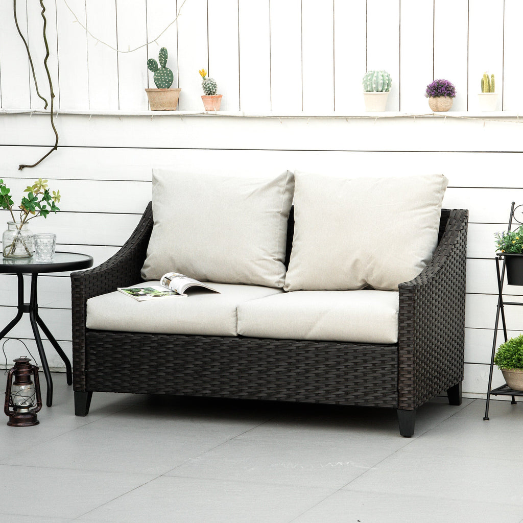 2-Seater PE Rattan Garden Sofa with Cushions, 132x70x74cm, Brown - Borge' Group Limited