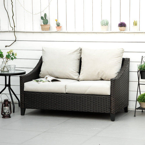 2-Seater PE Rattan Garden Sofa with Cushions, 132x70x74cm, Brown - Borge' Group Limited
