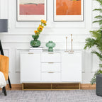 Buffet sideboard with 3 drawers and 2 white doors with golden metal legs - Borgè