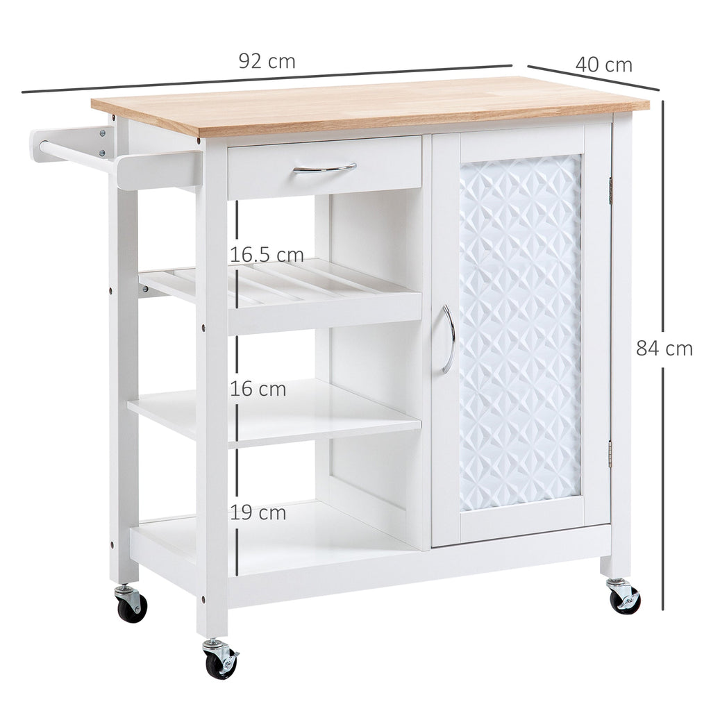 kitchen trolley with 1 drawer, 1 locker and 1 shelf at 3 levels, 92x40x84cm, white - Borgè