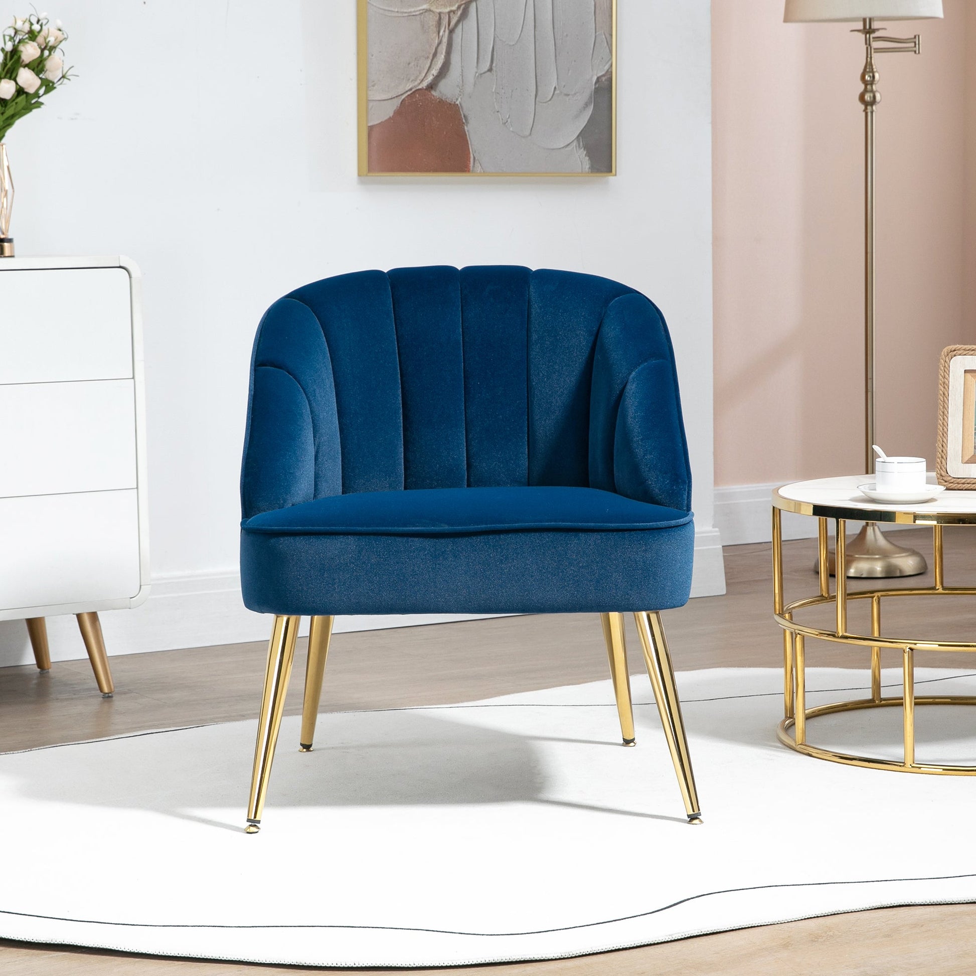 Camera Armchair Velvet with golden steel legs, 65x64x77cm dark blue - Borgè