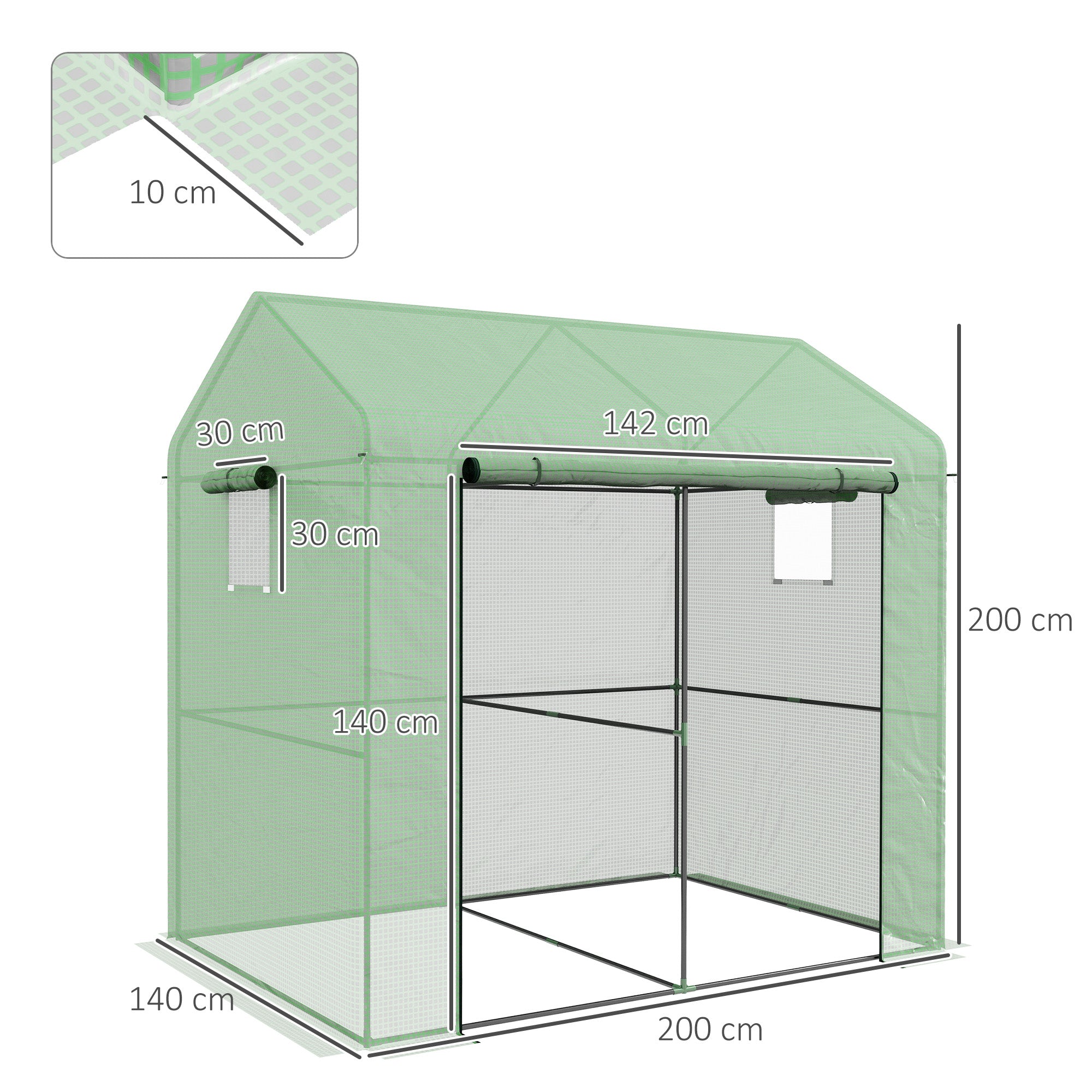 Outsunny Serra in Casetta with 2 sections with door and roller shutters, in steel and PE, 200x140x200 cm, green - Borgè