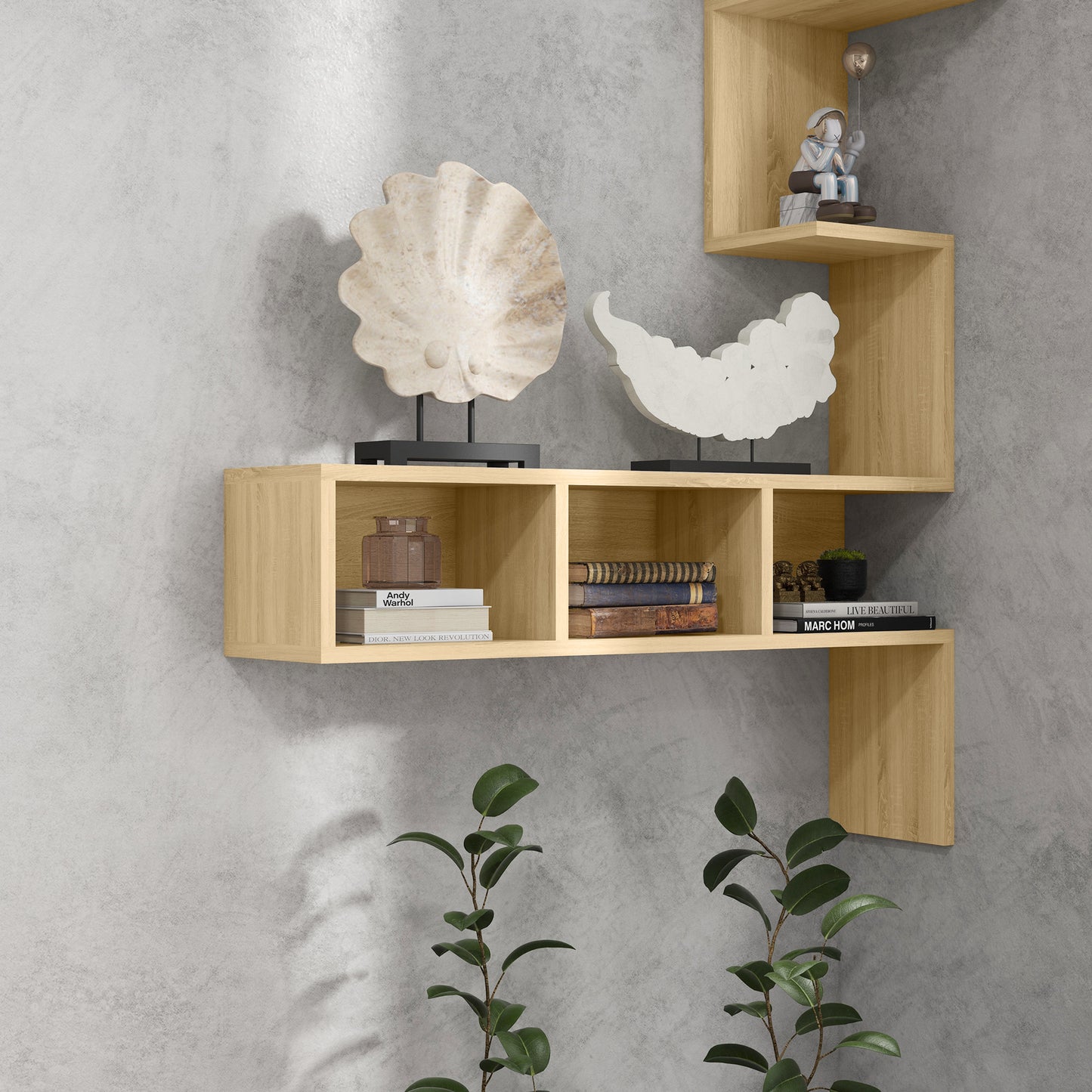 Homcom MDF storage shelf with open shelves for living room and bedroom, 80x20x128.5 cm, oak - Borgè