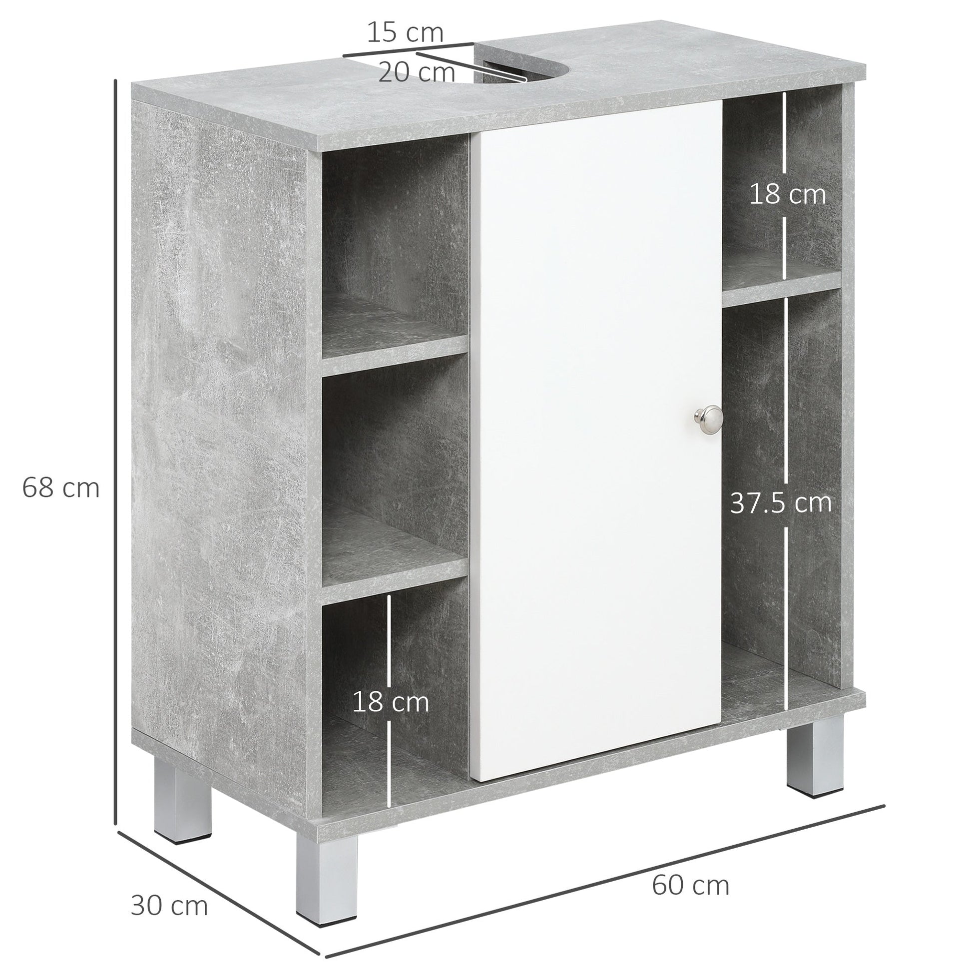 Kleankin Sublaivandine cabinet with U -wing car and 6 wooden shelves, 60x30x68cm - white/Grey - Borgè