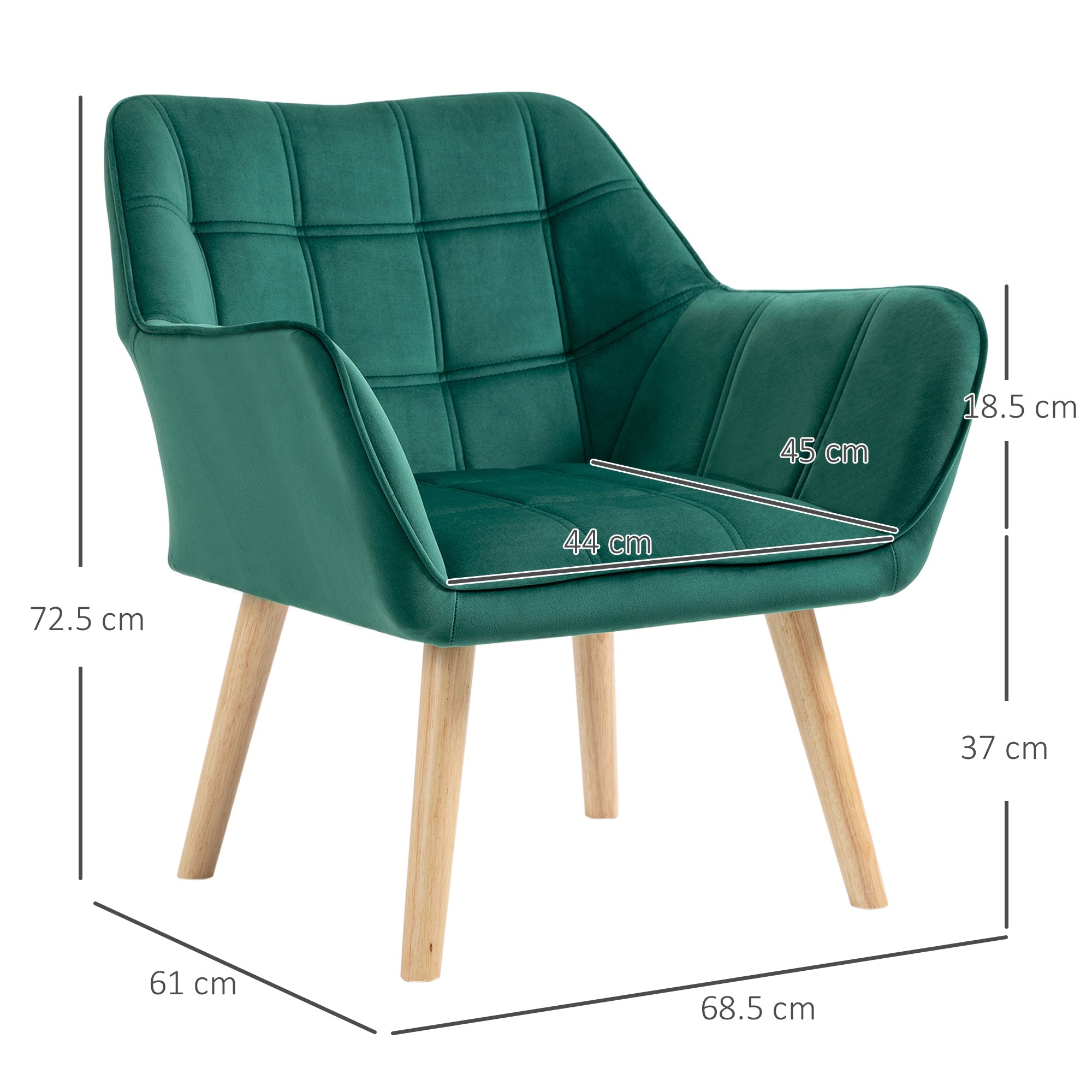 TROMSO | Nordic style armchair in wood and green velvet effect for living room or office | 64x62x72.5 cm - Borgè
