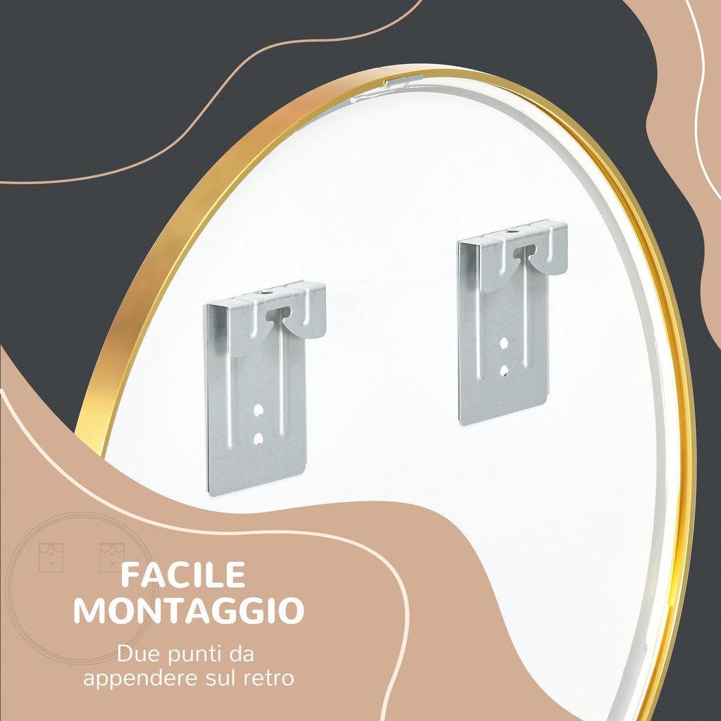 Kleankin Round Bathroom Mirror with Aluminum League wall frame, Ã˜50x2cm, gold - Borgè