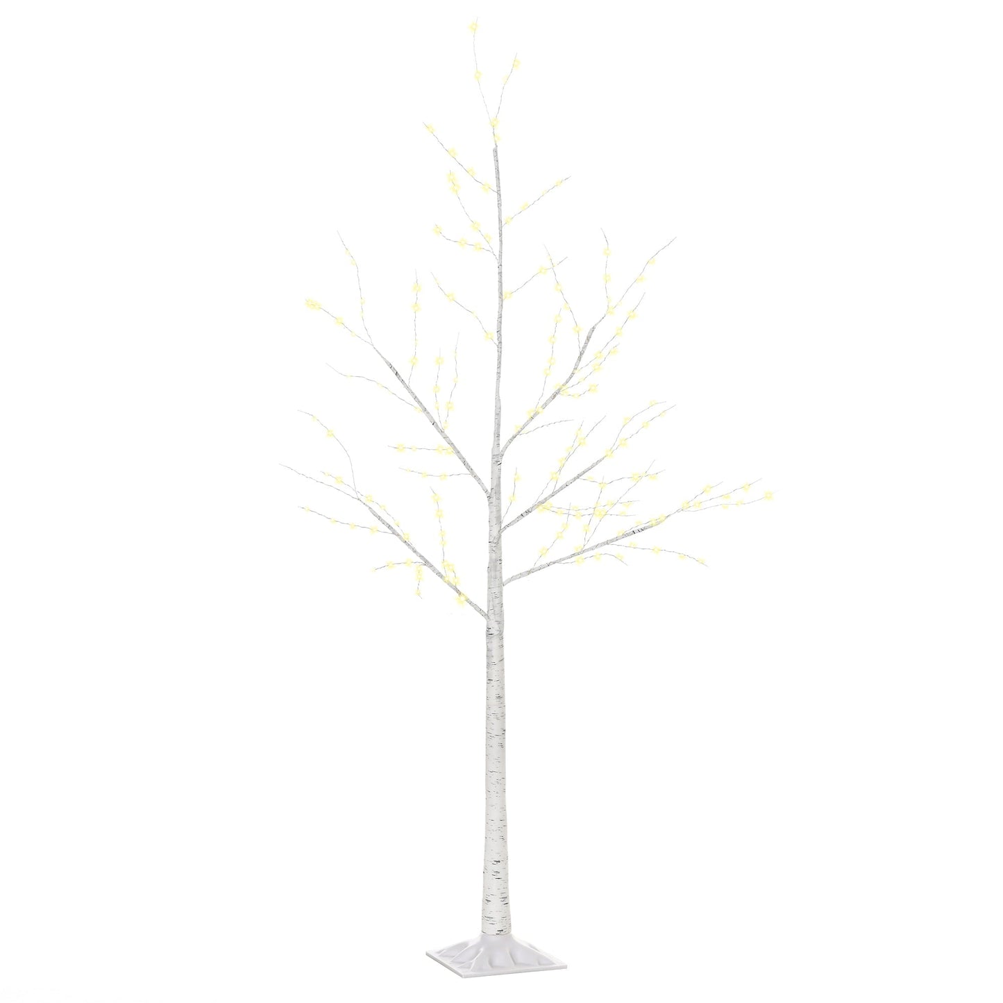 White Christmas tree with LED lights, square base and power cable, steel | 20x20x150 - Borgè