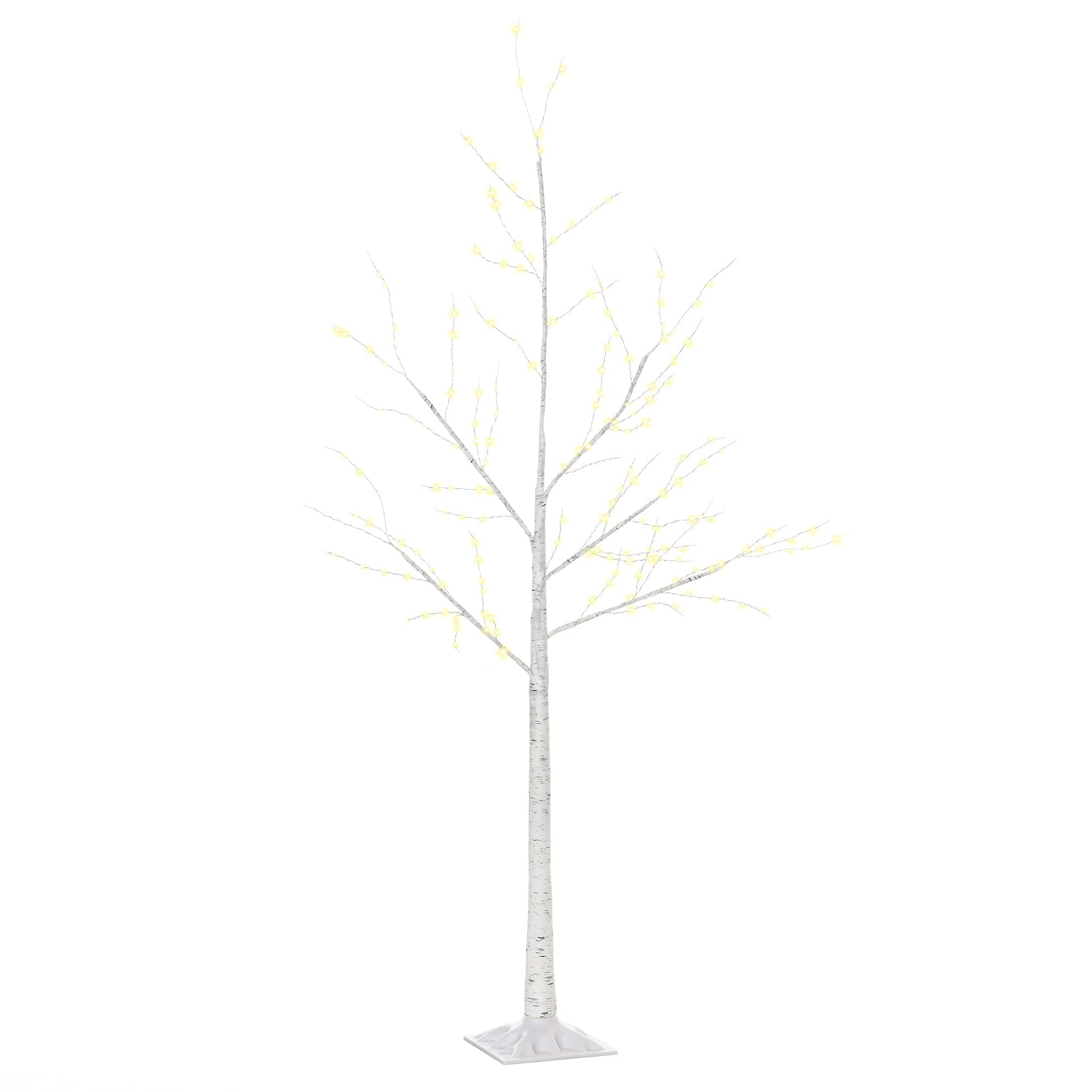 White Christmas tree with LED lights, square base and power cable, steel | 20x20x150 - Borgè