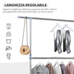 Stenter bend with adjustable height and extension, 4 swivel wheels, stainless steel and ABS, 165x48x180cm - Borgè