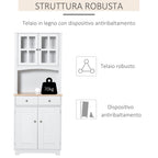 High Credenza For Kitchen, White Wood Buffet Mobile, Classic style, white, 68x39.5x170cm - Borgè