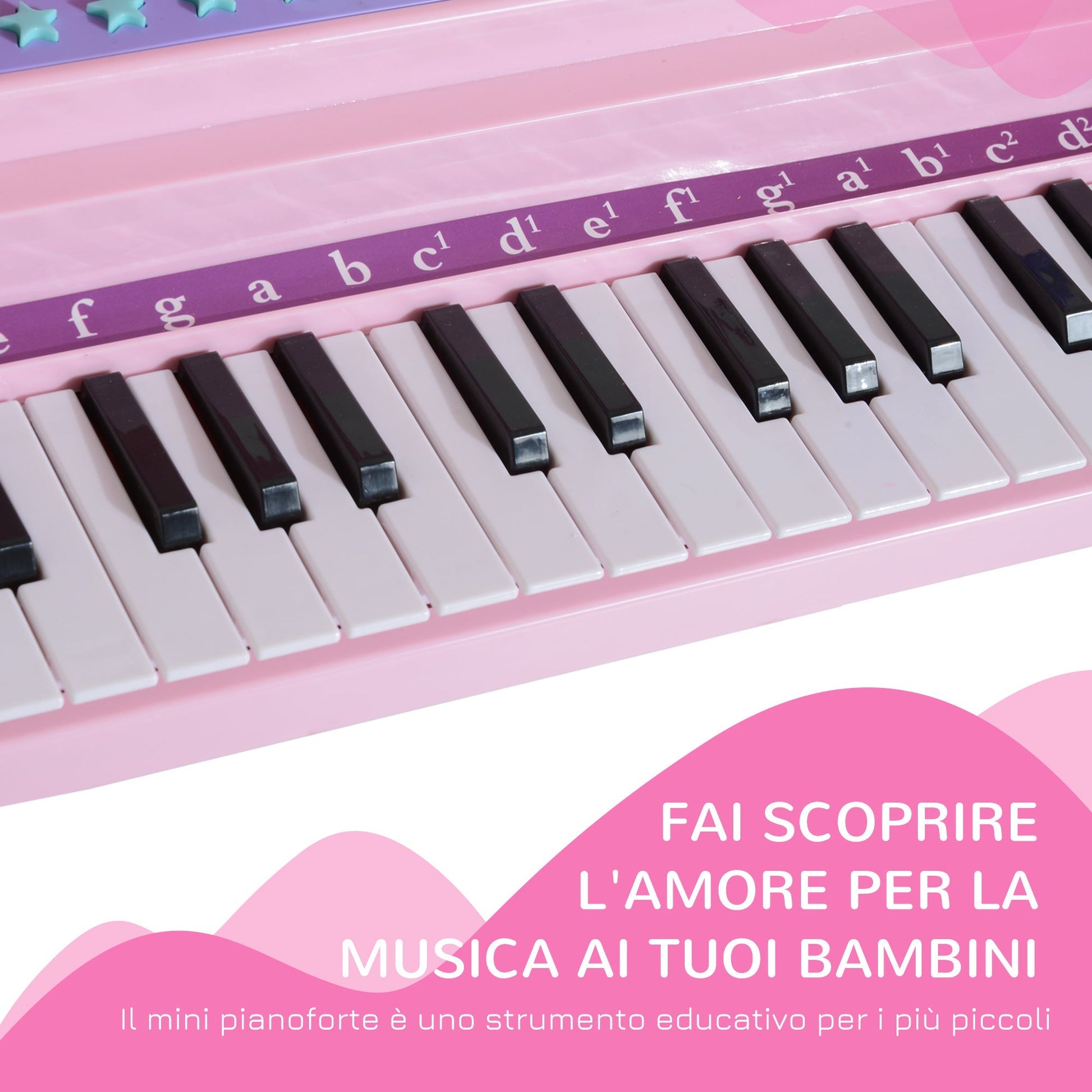 mini piano toy for children with microphone and stool, pink - Borgè