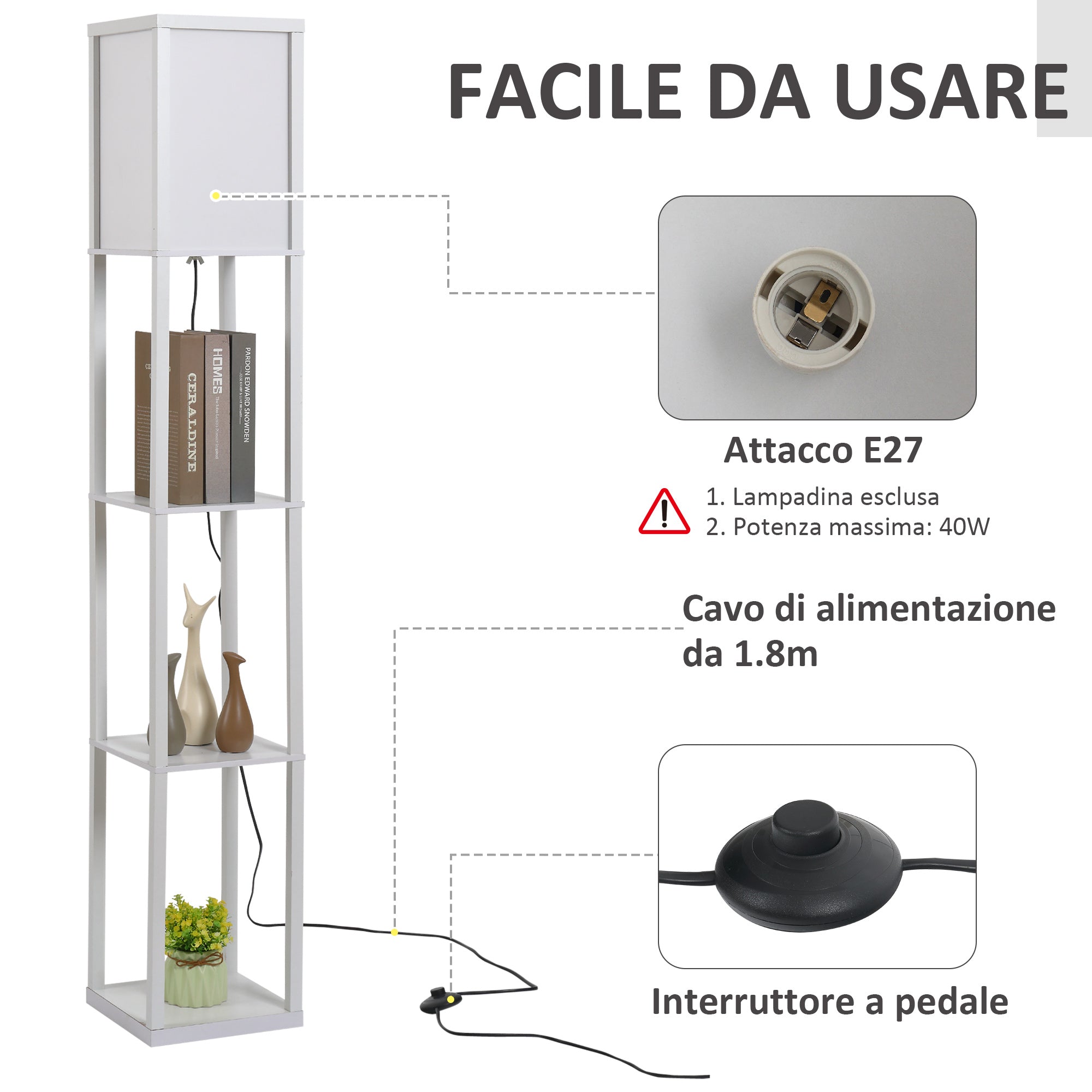 ground lamp with integrated shelves - white - Borgè