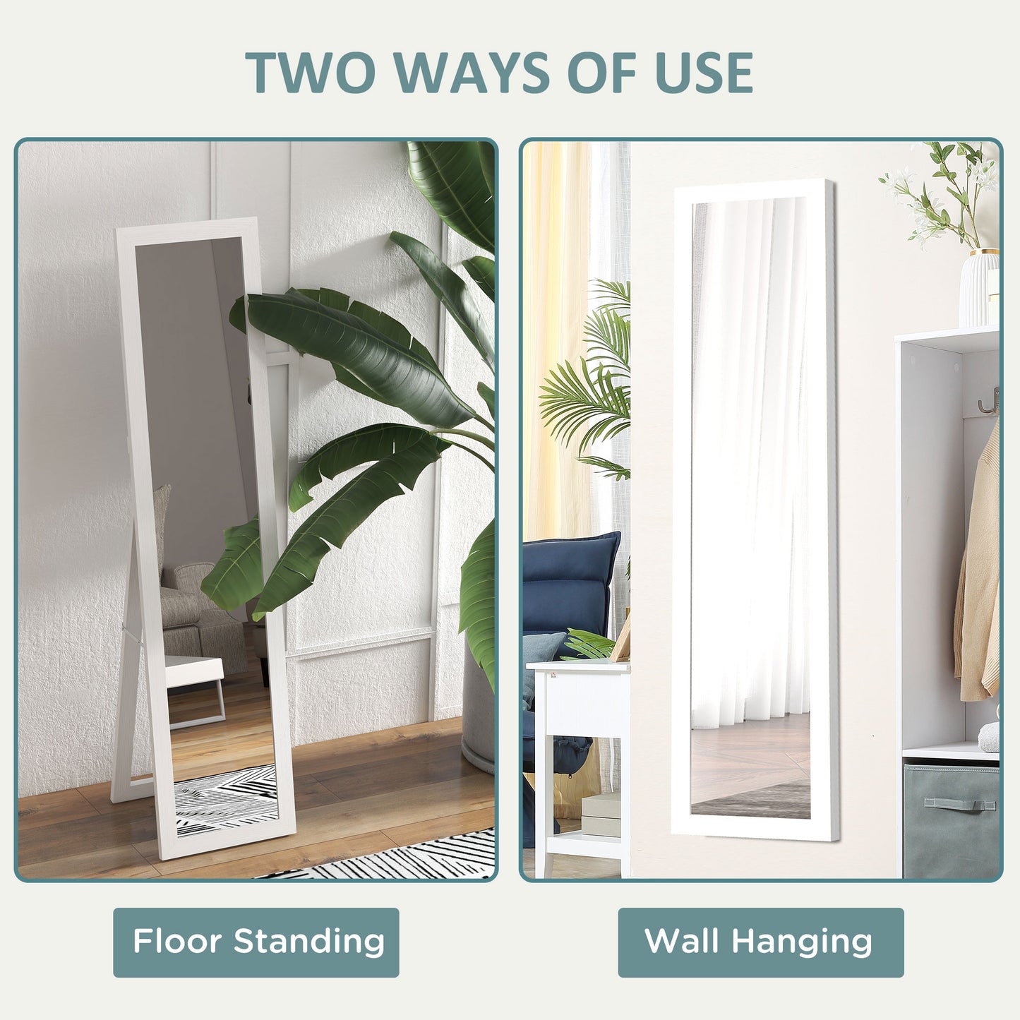 Homcom mirror with MDF frame with feet and hooks for wall use or wall, 37x40x155 cm - Borgè