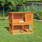 Two-Story Rabbit Hutch, Outdoor Rabbit Hutch with Spruce Wood House, 90x45x80 cm - Borge' Group Limited