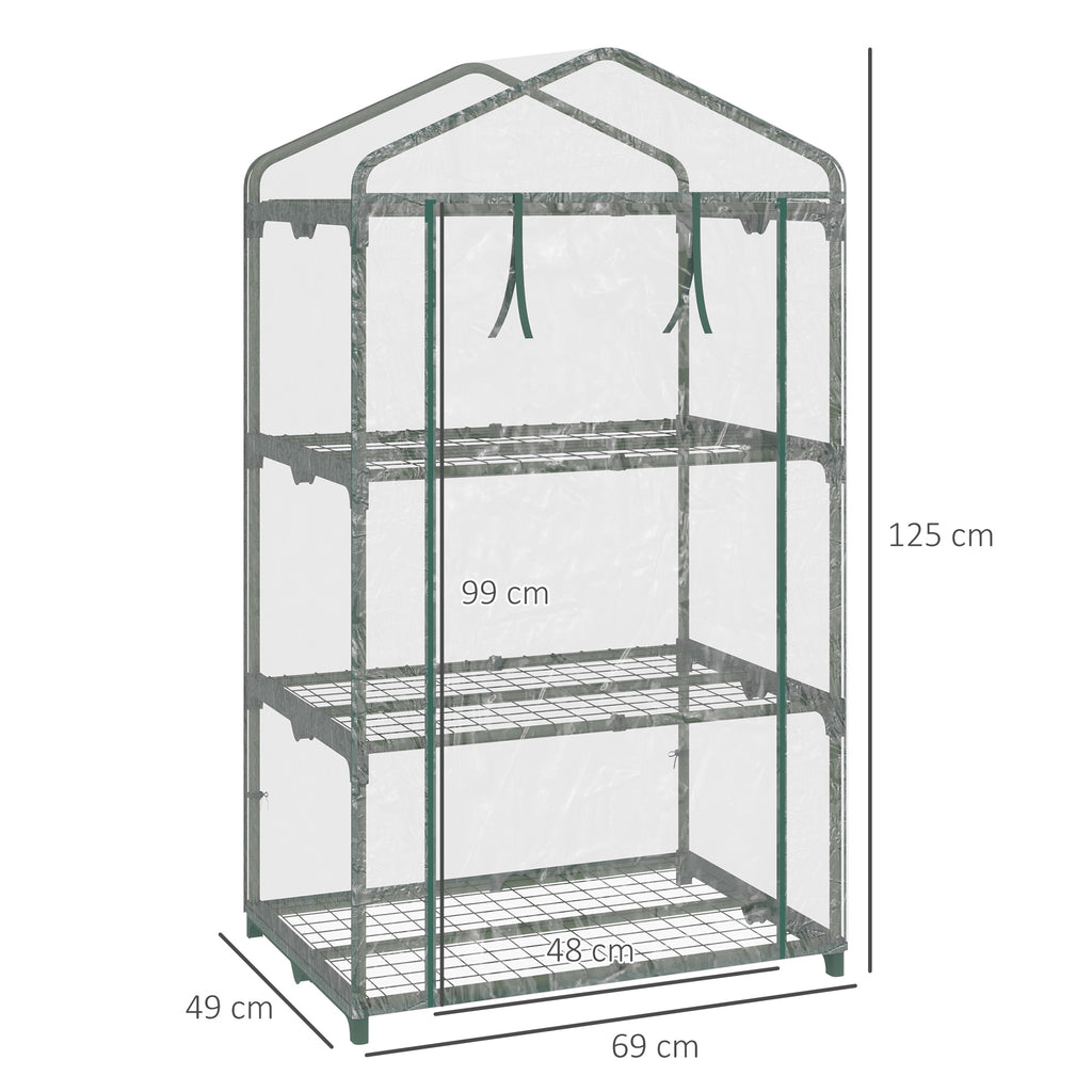 Outsunny mini greenhouse with plastic cover, steel frame with 3 shelves, 69x49x125cm, transparent - Borgè