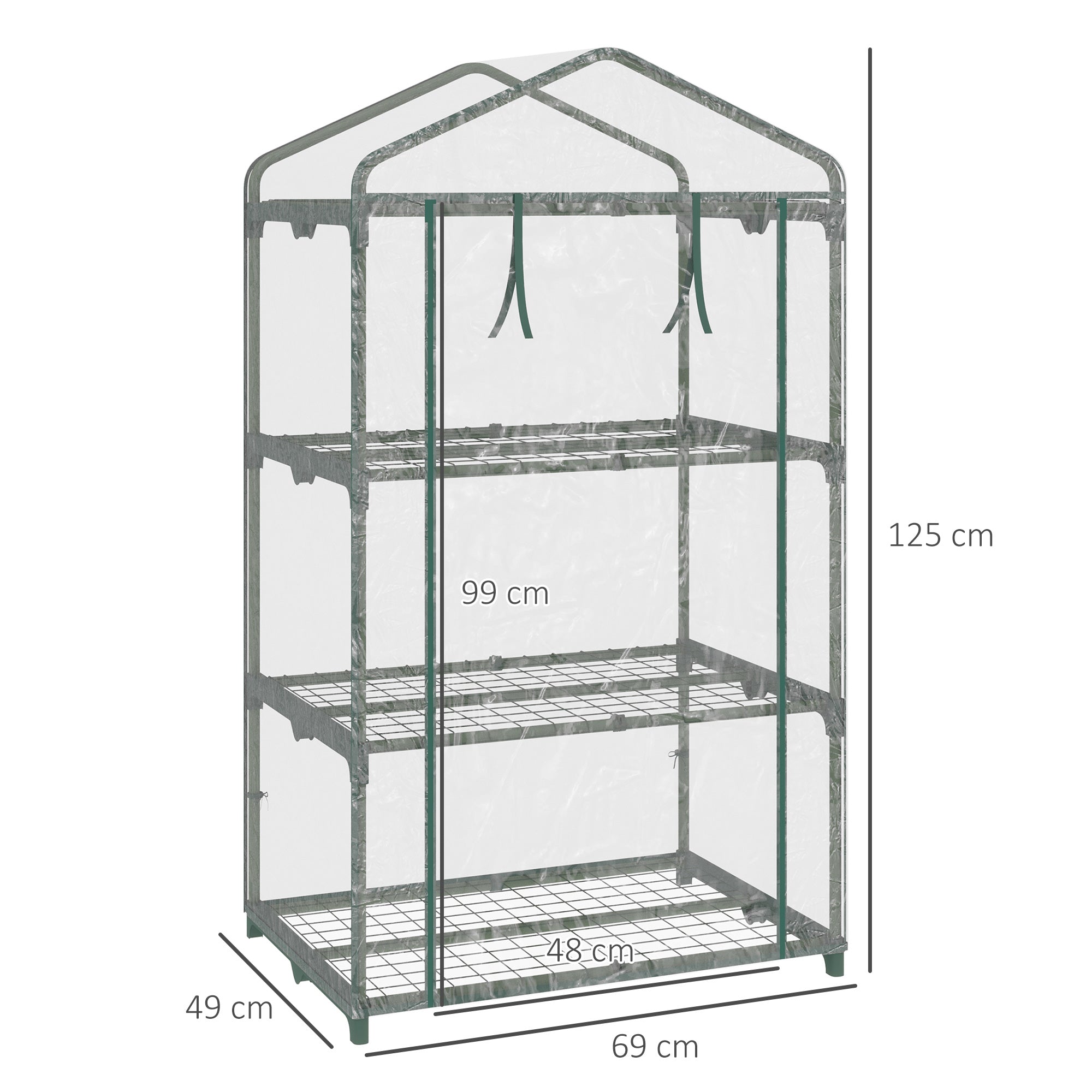 Outsunny mini greenhouse with plastic cover, steel frame with 3 shelves, 69x49x125cm, transparent - Borgè