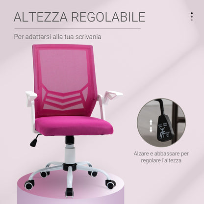 Ergonomic office chair with armrests and lumbar support, swivel office chair and adjustable height in pink fabric - Borgè