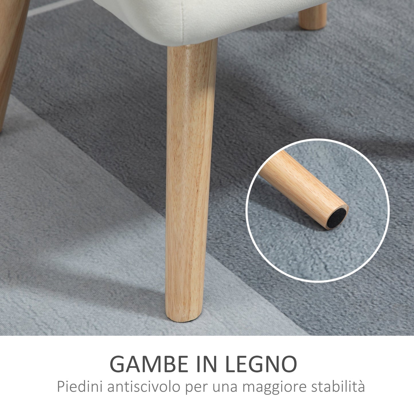 TROMSO | Nordic Design Armchair In Wood and Cream Velvet Effect, For Living Room or Office | 68.5x61x72.5 cm - Borgè