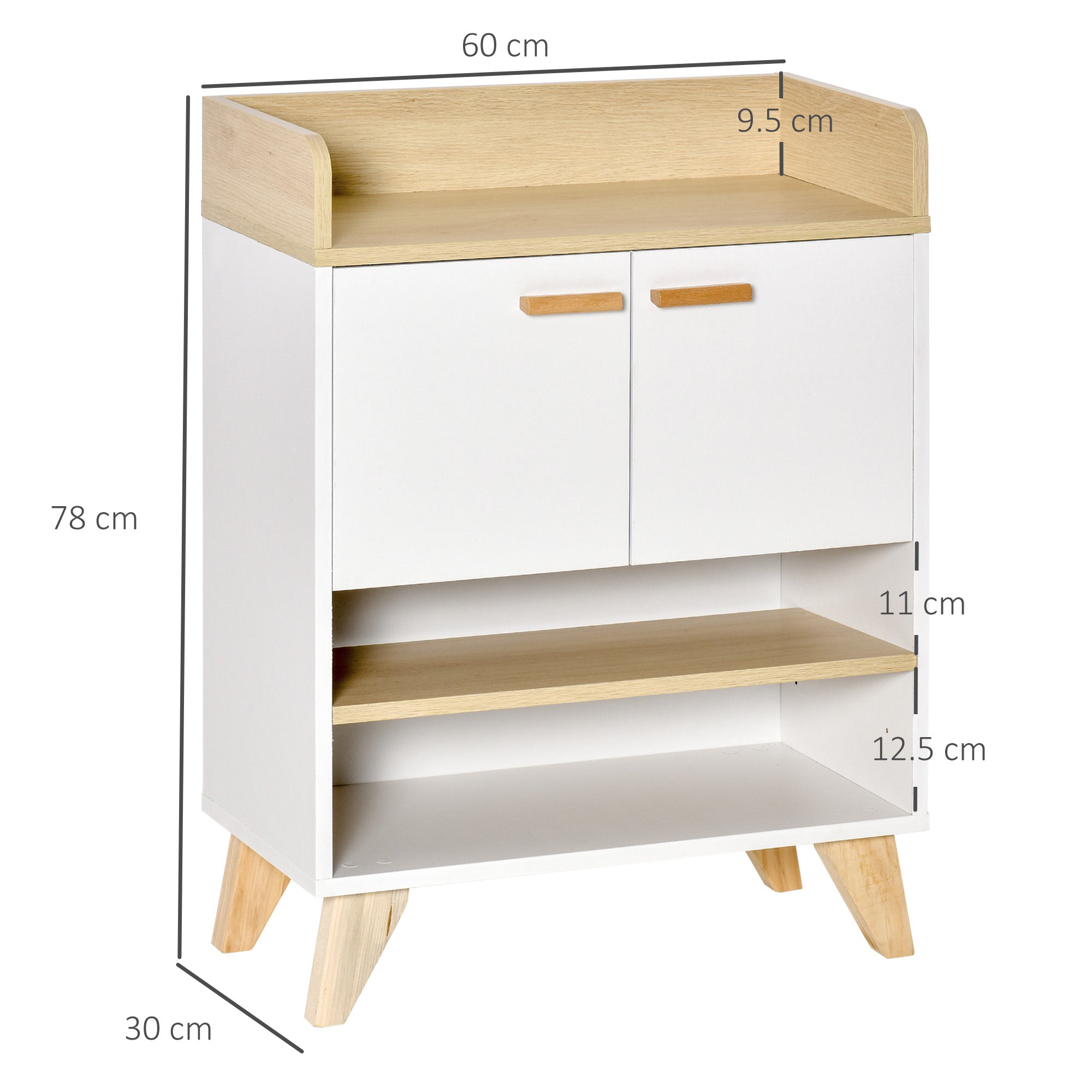 Multiuse cabinet with locker and open shelves, living room for living room, kitchen, white wood office, 60x30x78cm - Borgè