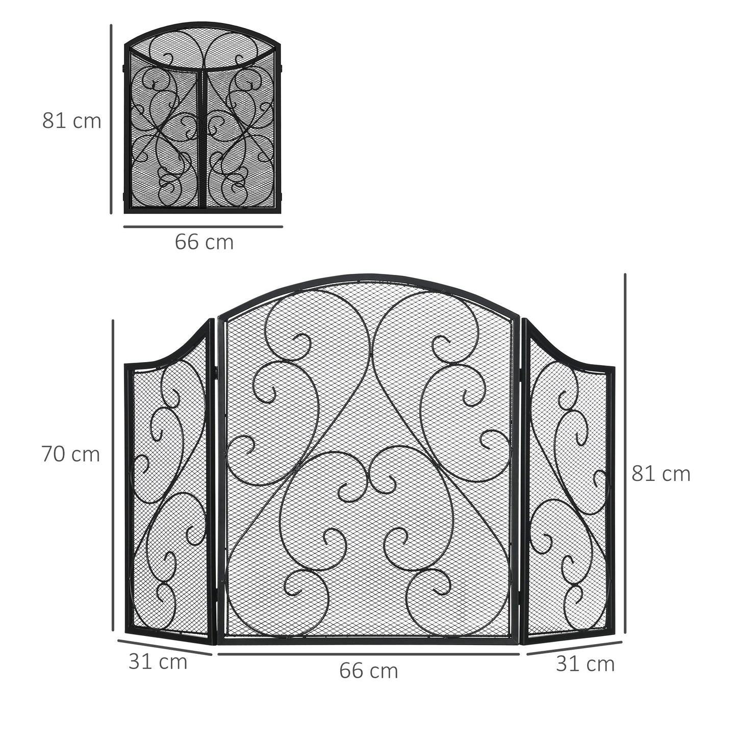 Homcom Parascintille 3 metal panels with folding design, 66x31x81 cm, black - Borgè