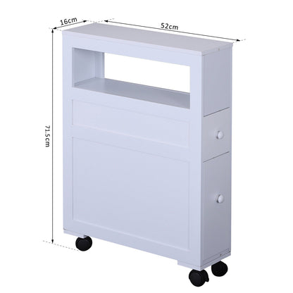 Bathroom Cabinet 2 Despaged drawers with 4 wheels wood 16x52x71.5cm white - Borgè