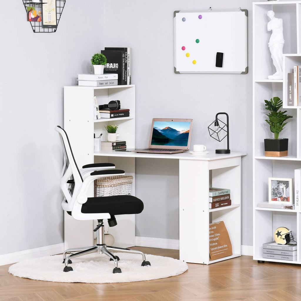 Desk Computer with Space Bookshop, Dining Table For Office and Study, 120x55x120 cm, White - Borgè
