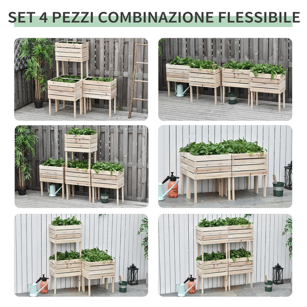 Raised Vegetable Garden Bed with 4 Plant Pots, 50x30x60cm, Natural Wood - Borge' Group Limited