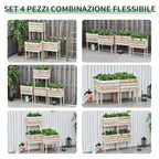 Raised Vegetable Garden Bed with 4 Plant Pots, 50x30x60cm, Natural Wood - Borge' Group Limited