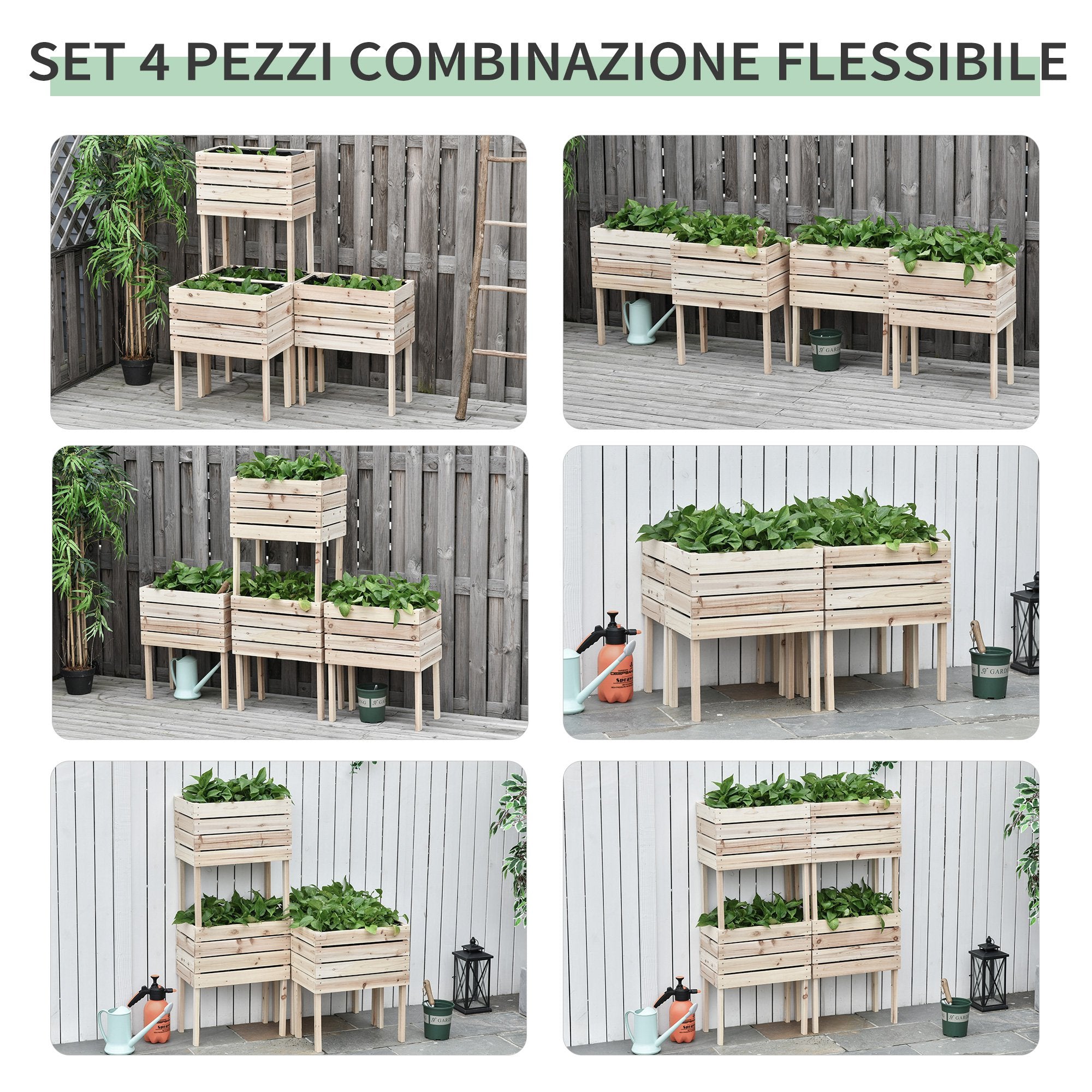 Raised Vegetable Garden Bed with 4 Plant Pots, 50x30x60cm, Natural Wood - Borge' Group Limited