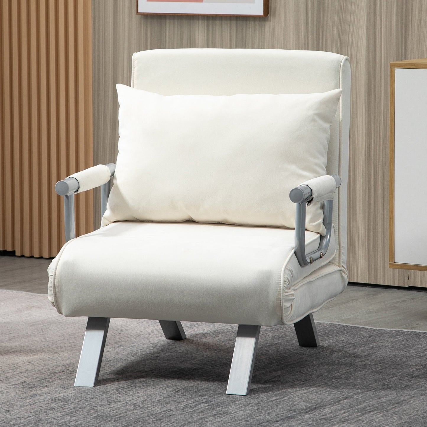 armchair bed 2 in 1 with backrest tilted in 5 positions, 65 × 69 × 82cm, beige - Borgè