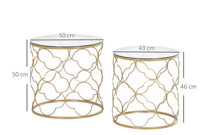 MYKONNOS | Set of 2 Coffee Tables Art Decorated in Gold Metal - Borgè