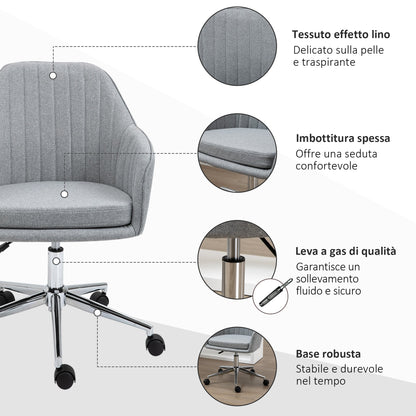 Vash office chair in fabric with swivel seat and adjustable height, light Grey - Borgè