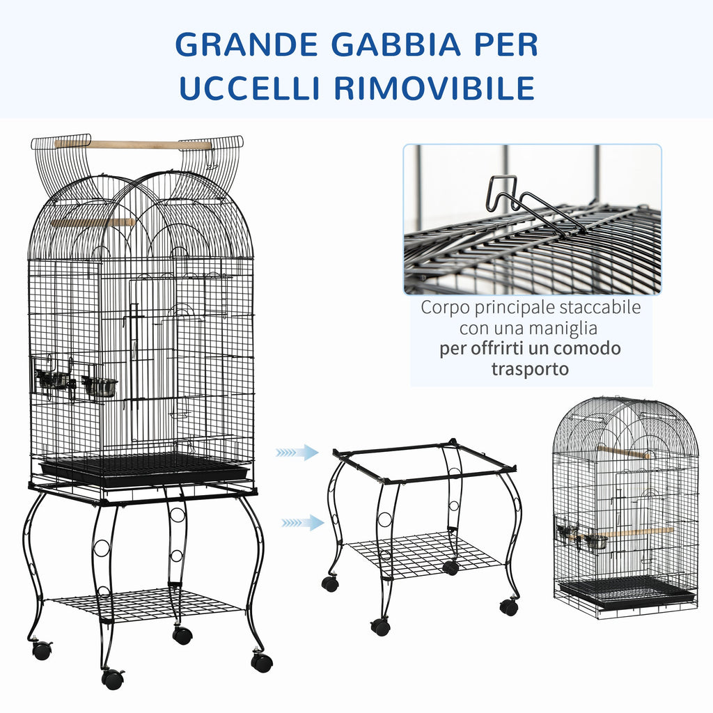 Pawhut cage for birds and canaries, aviary with black metal wheels 51x51x153cm - Borgè