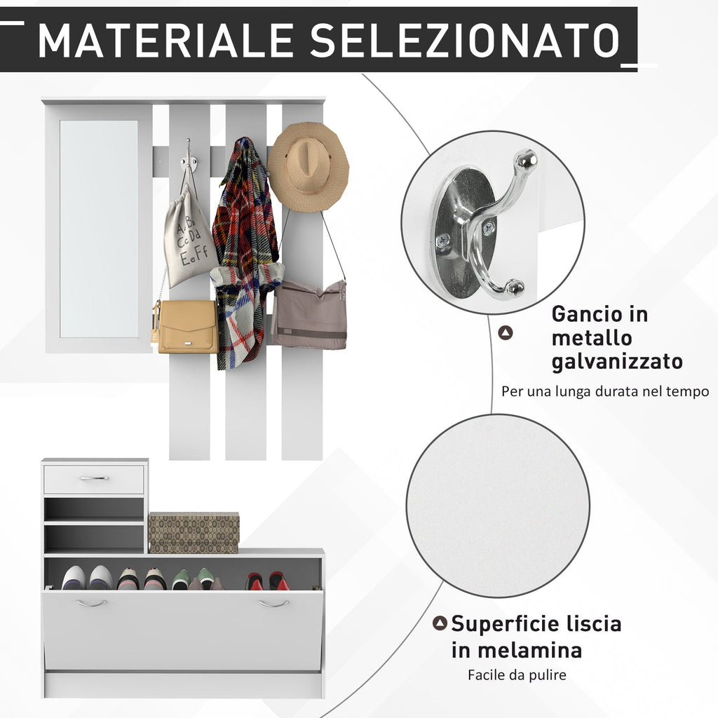 Homcom Modern Entry Mobile Wardrobe Set AppendaBiti, Mirror and Scarp 3 in 1, in white wood - Borgè