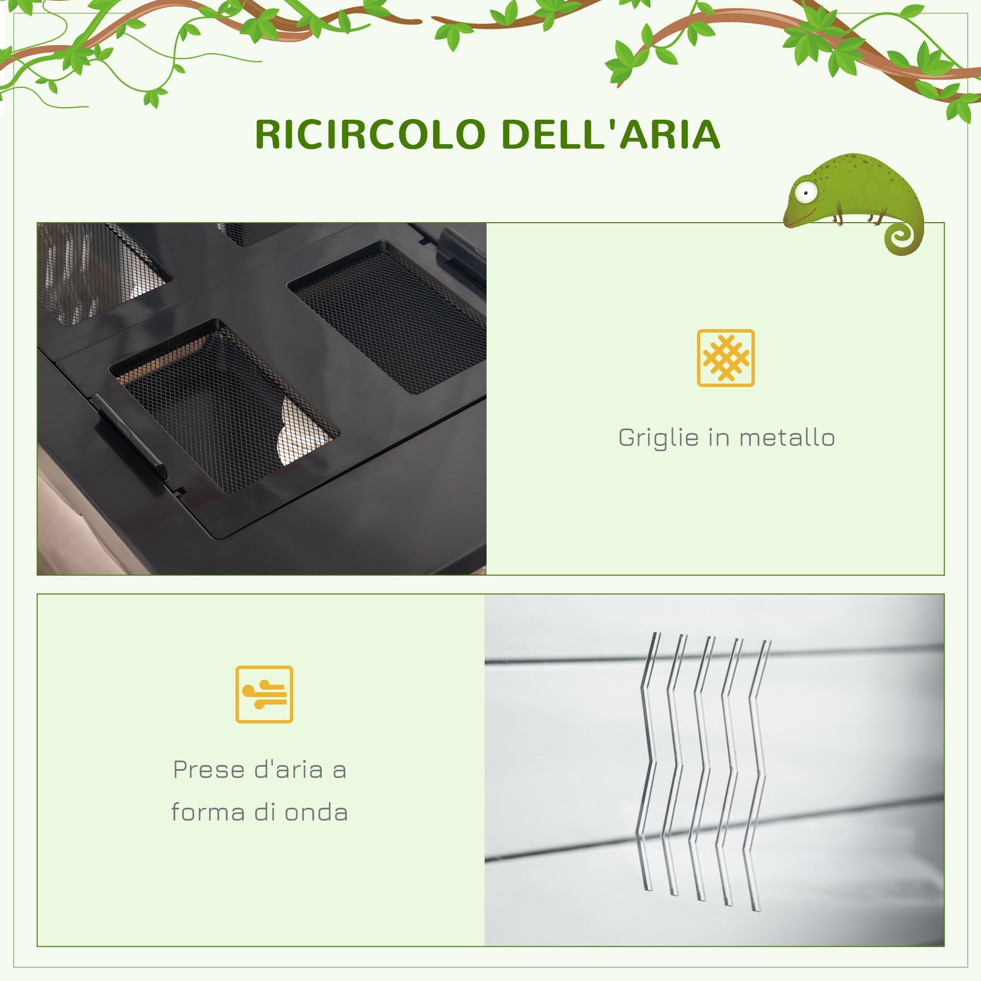 Terrarium for Tortoises and Reptiles with Thermometer 18-34℃, 60x40x40.5 cm, Black - Borge' Group Limited