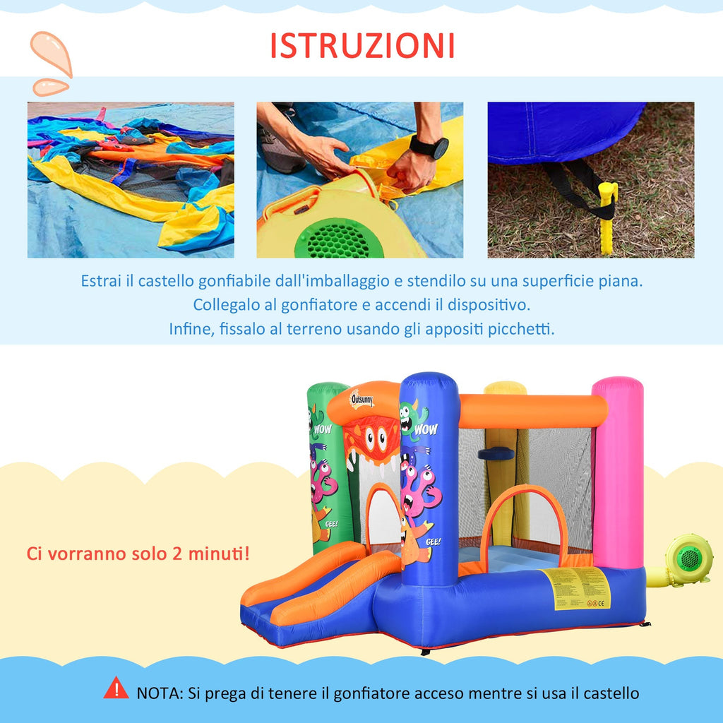 Inflatable Playhouse Giant Bouncy Castle for Kids 3-8 Years Old Colorful Bouncy Trampoline with Slide and Basketball Hoop 250cmx180cmx175cm - Borge' Group Limited