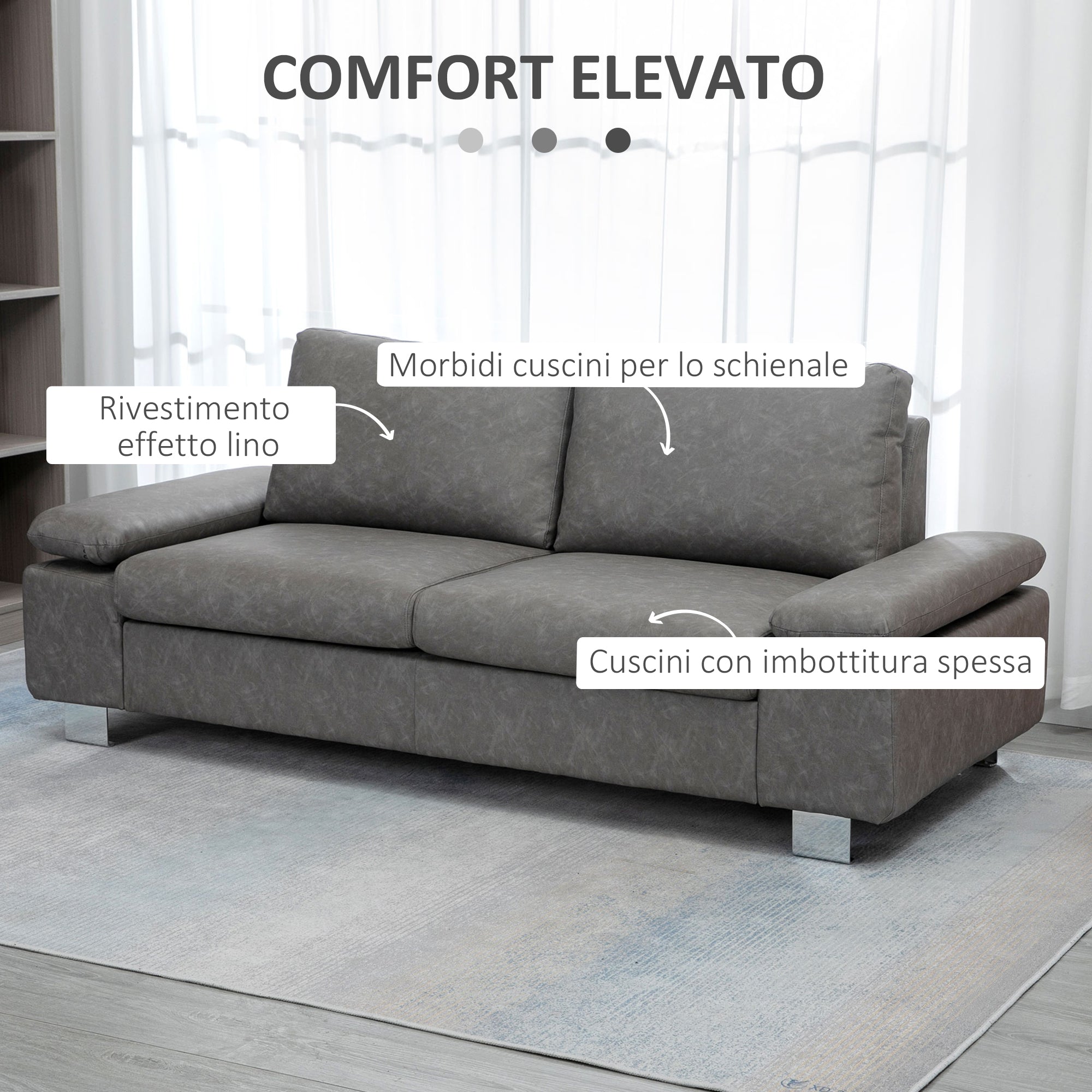 Grey 2 Seater Sofa ( 200x88x86 cm ) - Borgè