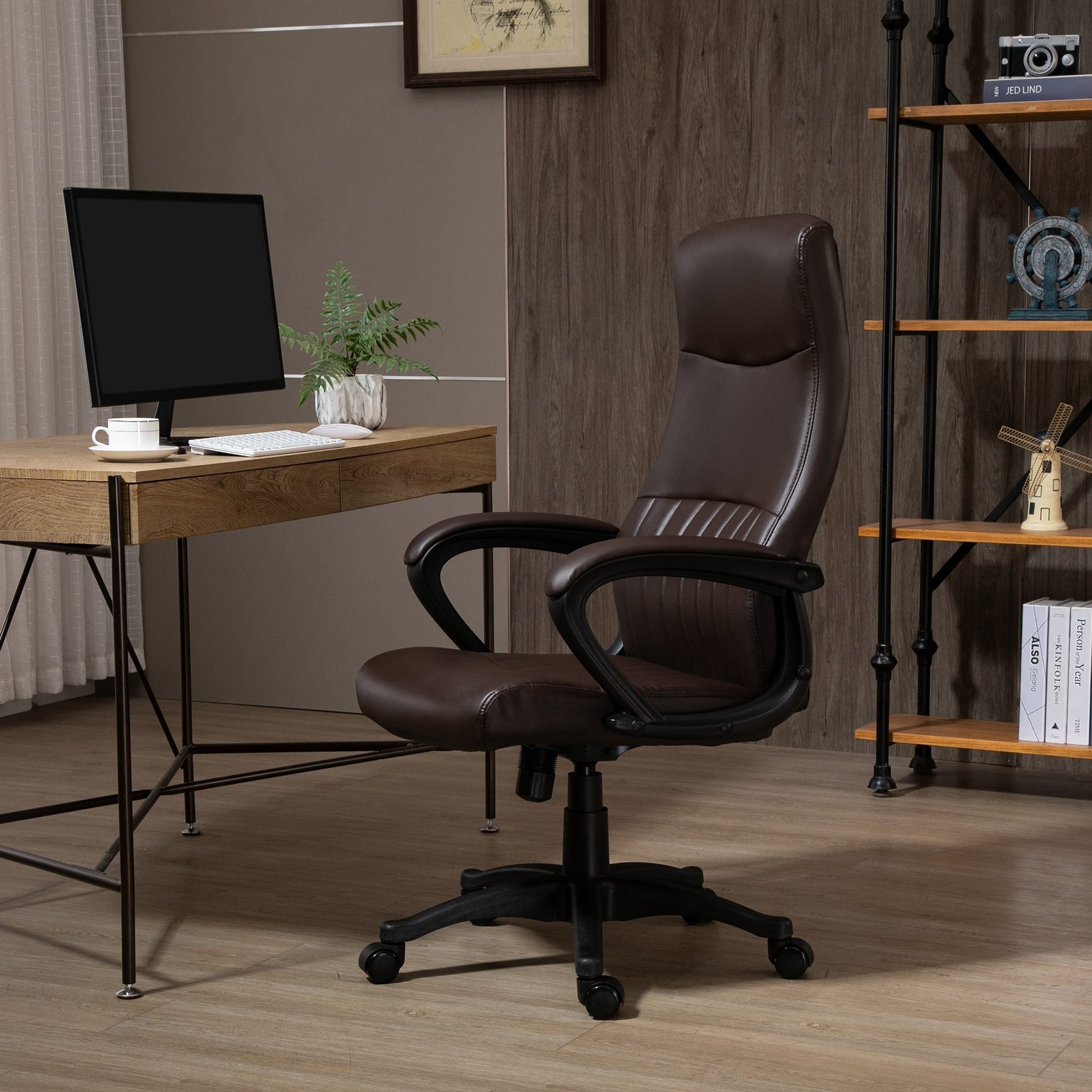 Office chair winner, adjustable height and wheels, 61.5x66x113-123cm, brown - Borgè