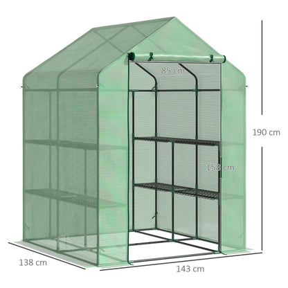 Outsunny Garden greenhouse with shelves, pear coverage and rolled holder, 143x138x190 cm, green - Borgè