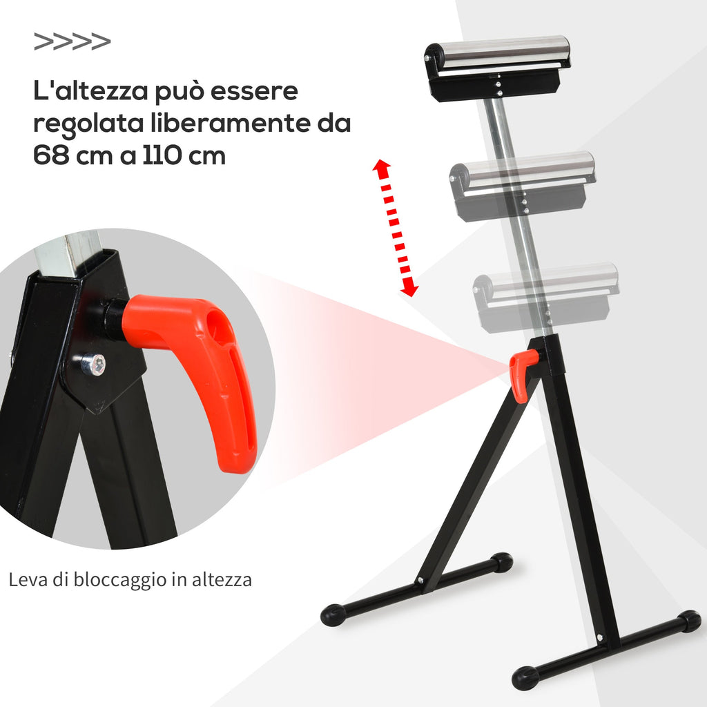 Homcom roller stand at adjustable metal height, folding design and space-saving, 44x50x68-110 cm - Borgè