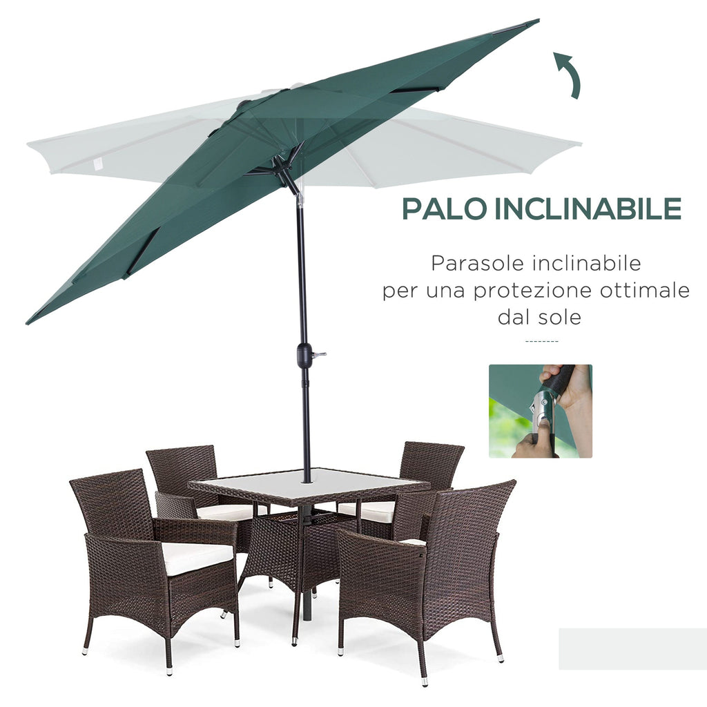3x2.5 m Tilting Garden Umbrella with Crank Handle, Metal and Green Polyester - Borge' Group Limited