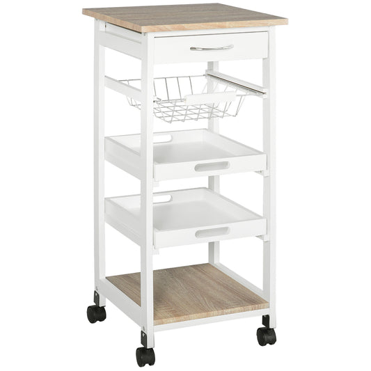 Kitchen Trolley Salvaspazio in white wood with 4 wheels 37x37x82cm - Borgè