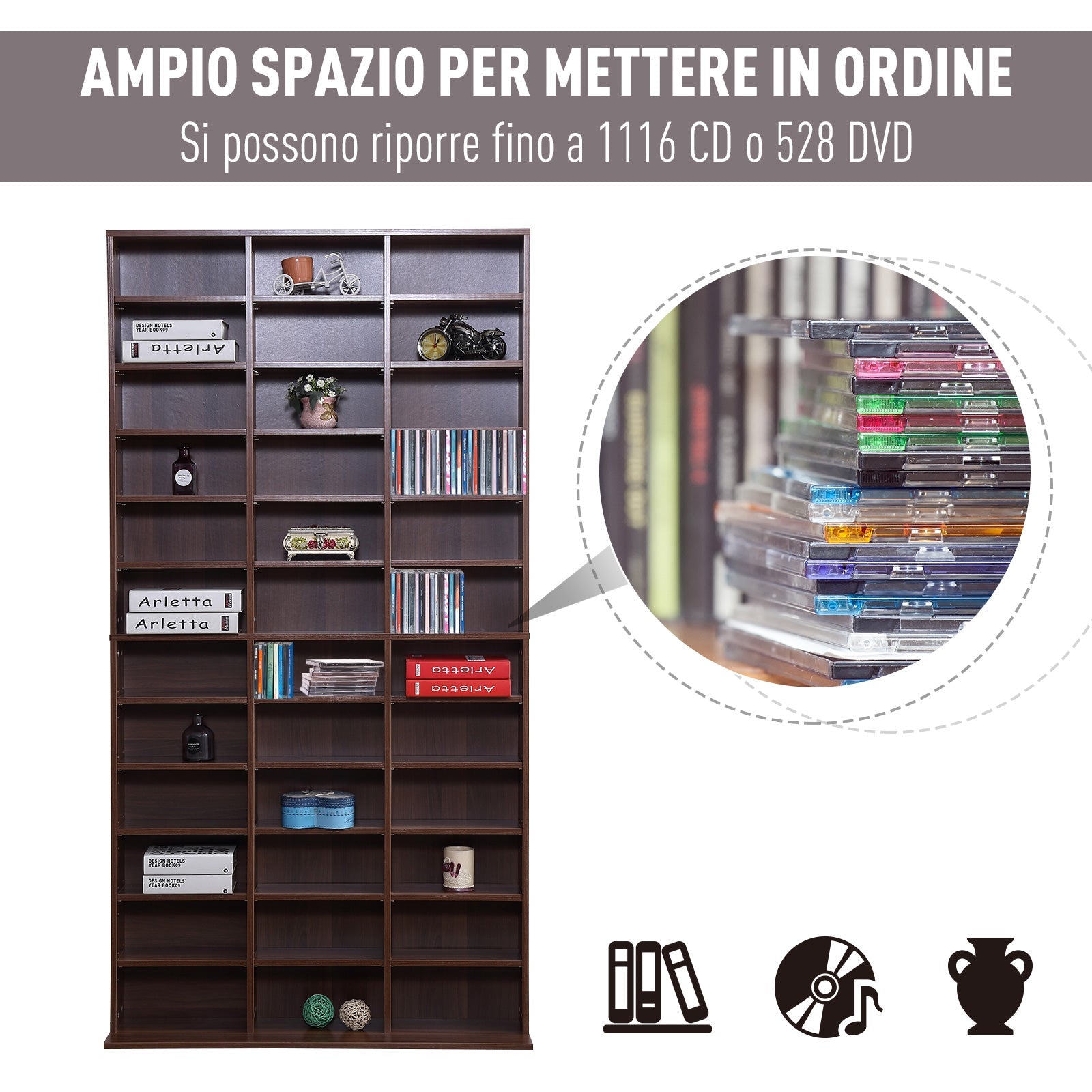 Homond Modular Bookcase Mobile CD Classic CD 36 Adjustable Dispartures Wood 195 Ã— 102 Ã— 23.5cm - Borgè