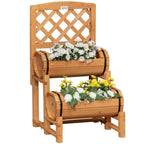Half Barrel Outdoor Planter in Fir Wood with Raised Vertical Design, 45x45x80 cm - Borge' Group Limited