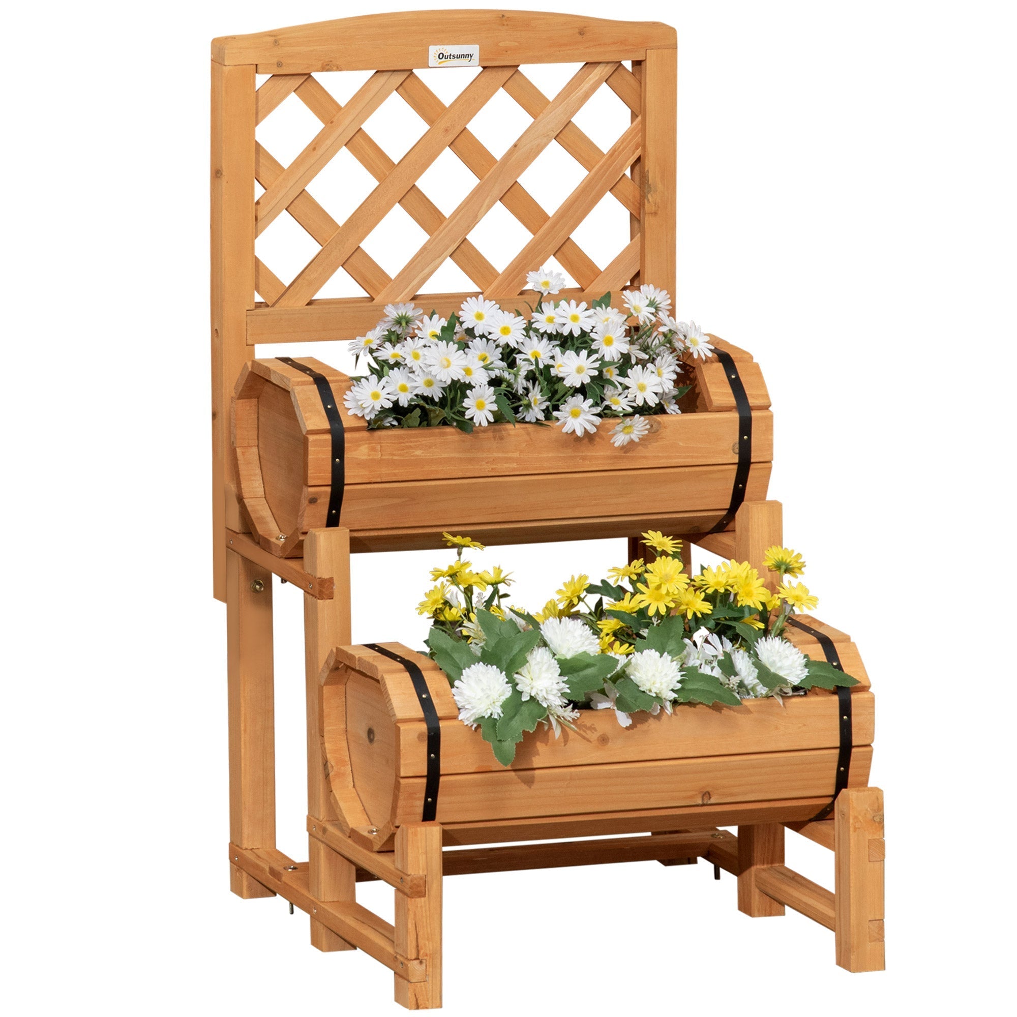 Half Barrel Outdoor Planter in Fir Wood with Raised Vertical Design, 45x45x80 cm - Borge' Group Limited