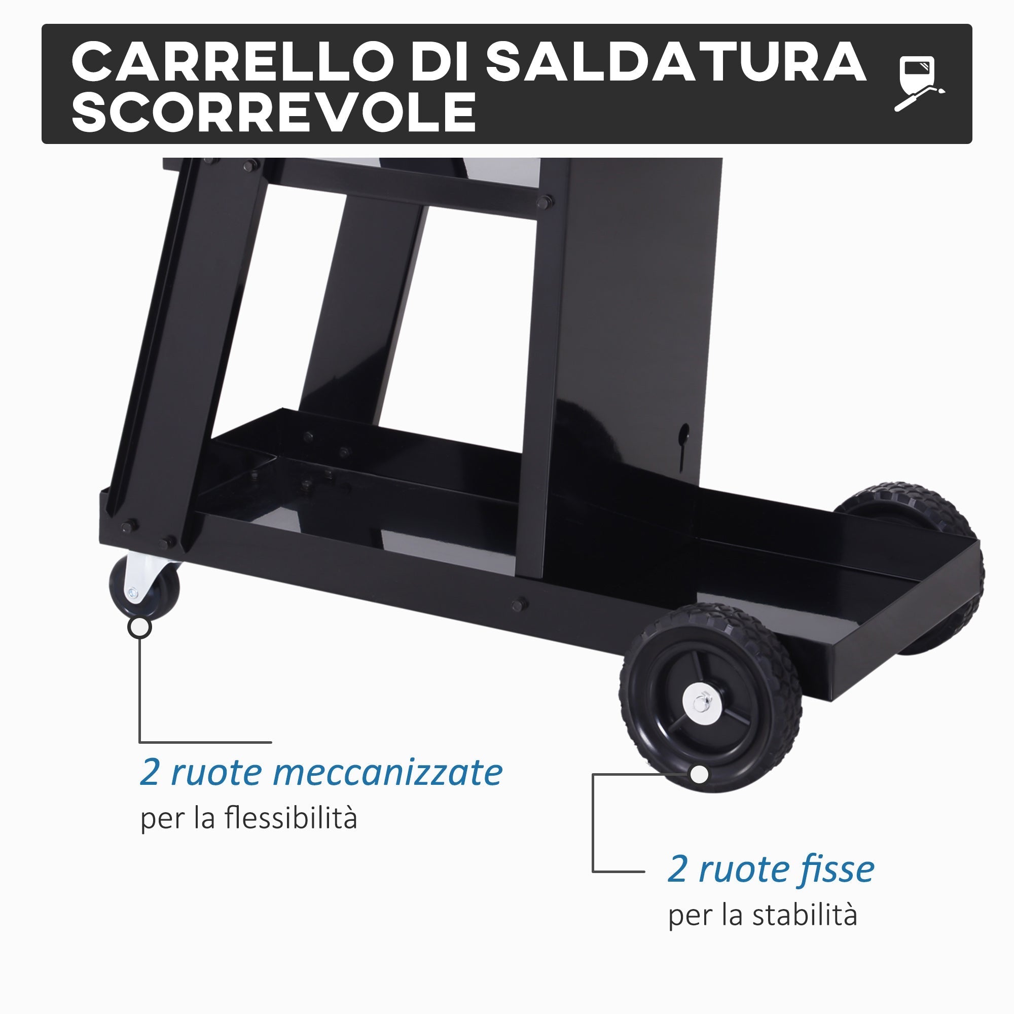 Durhand officed shopping carriage welding system 3 shelves 4 wheels black - Borgè