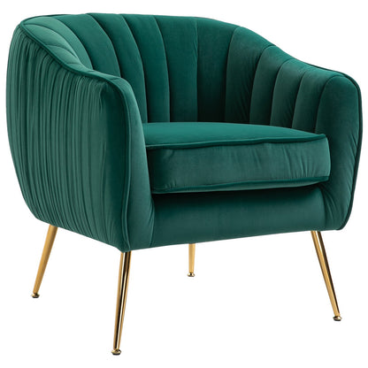 Homcom green velvet armchair with golden metal legs - Borgè