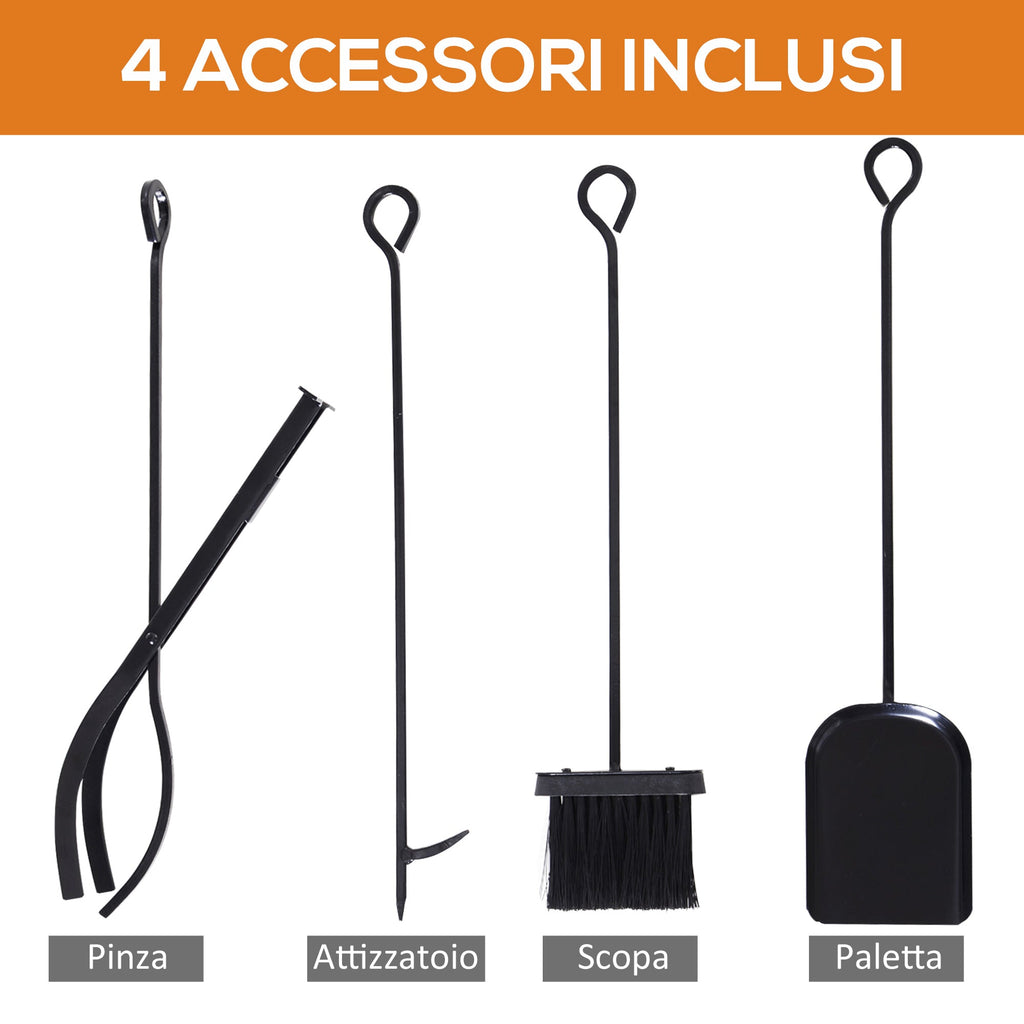 interior and outdoor portal in steel, wood wood for fireplace 46x30x76cm - black - Borgè