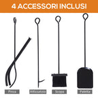 interior and outdoor portal in steel, wood wood for fireplace 46x30x76cm - black - Borgè